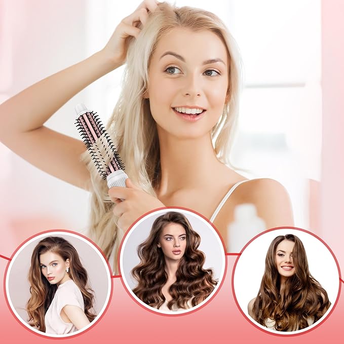 Heated Round Brush Ceramic Tourmaline Ion Curling Iron Hot for Fluffy Thermal Brush Curling Wand Suitable for All Hair Types Tool (White 1 inch)