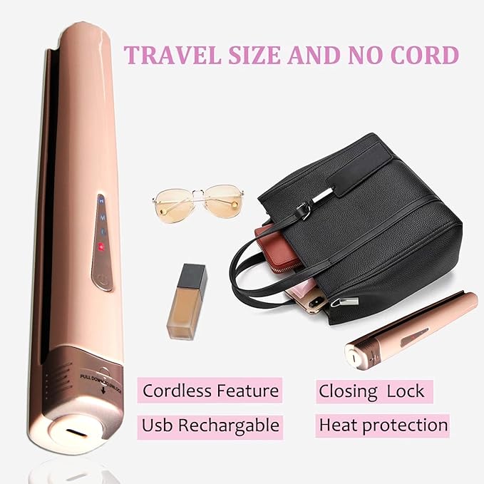 Hair Straightener and Curler 2 in 1 Rechargeable Battery Operated Hair Straightener 4800mAhMini Size Easy CarryTitanium Plate Straightener Curling Iron (White)