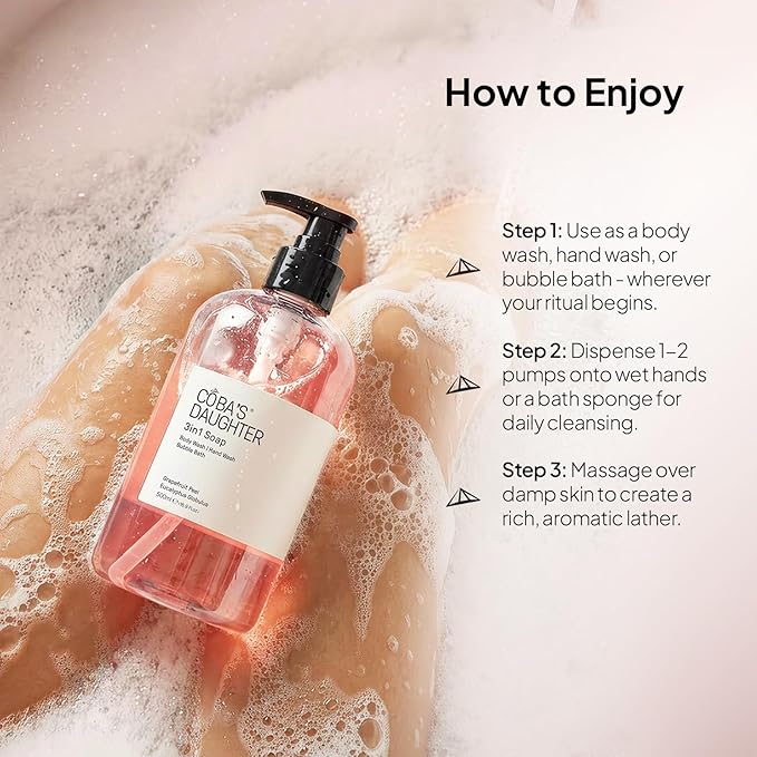 COBA'S DAUGHTER 3in1 Soap | Bubble Bath Body Wash &amp Hand Wash | Aromatherapy-Infused with Grapefruit Peel &amp Eucalyptus Globulus | Inulin &amp Seaweed Extract to Hydrate &amp Soften Skin (16