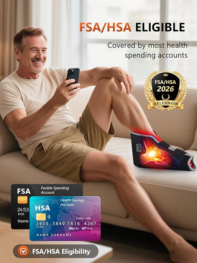 RELEXNOW Red Light Therapy for Foot Ankle FSA/HSA Eligible 660nm &amp 850nm Wavelength Near Infrared Therapy Wrap for Feet with Timer for Joint Comfort(Black)