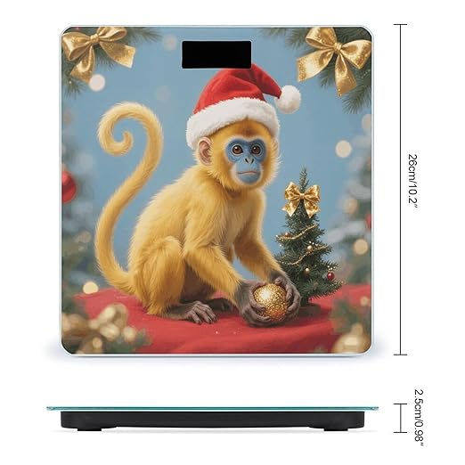Christmas Monkey Weight Scale Cute Bathroom Scale for Body Highly Accurate Digital Weighing Machine for People Compact LCD Display Scales with Sturdy Toughened Glass Scales