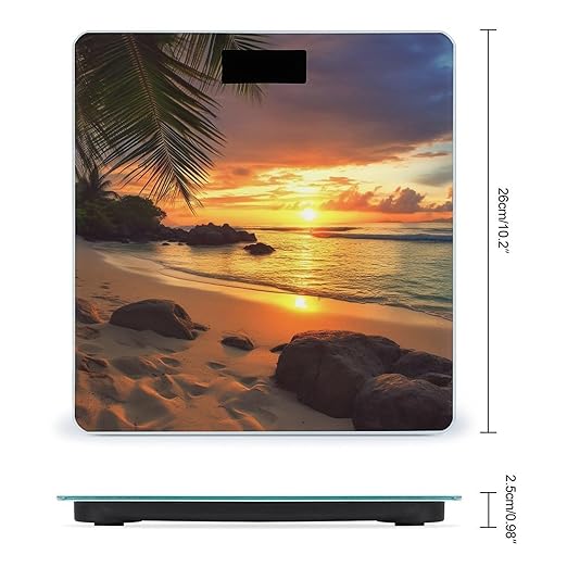 Digital Bathroom Scale Tropical Beach Coastal Sunsetprinted Accurate Weight Scale400lb Capacity LCD DisplayvStep-on Technology Tempered Glass