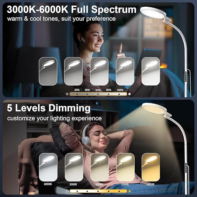 Light Therapy Lamp LED Sunlight Lamp 10000 Lux Full Spectrum Happy Therapy Lamp Floor andDesklamp with 5 Brightness &amp 5 Color Temperatures 3 Heights for Apartment/Office/Home