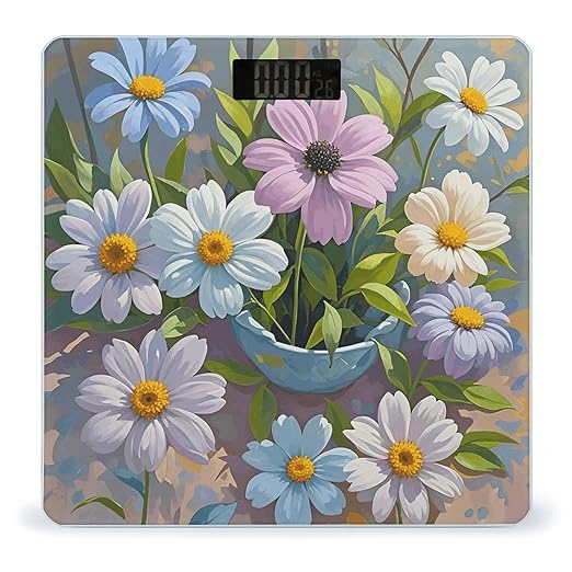 Color Flower Painting Smart Scale for Body Weight Accurate Bathroom Scale with LED Display Digital Weight Scales Weighing Machine High Precision Scales for Bath Home