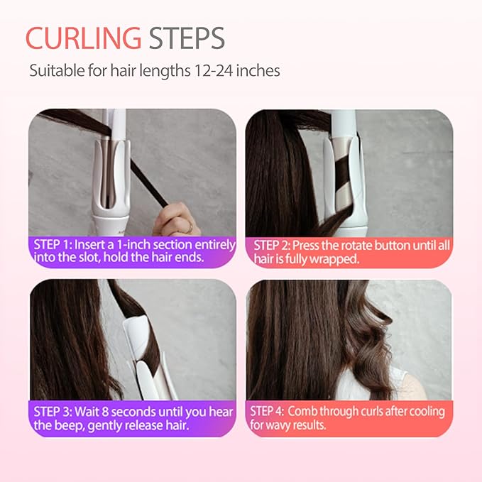 Automatic Curling Iron | Automatic Curling Iron Rotating | 1.25-inch Ceramic Curling Wand | Simple Safe Anti-scalding Long-Lasting 8-Second Timer | Lightweight and Portable Dual Voltage White