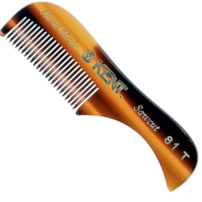 Kent A 81T X-Small Gentleman's Beard and Mustache Pocket Comb Fine Toothed Pocket Size for Facial Hair Grooming and Styling. Saw-cut of Quality Cellulose Acetate Hand Polished. Hand-Made in England