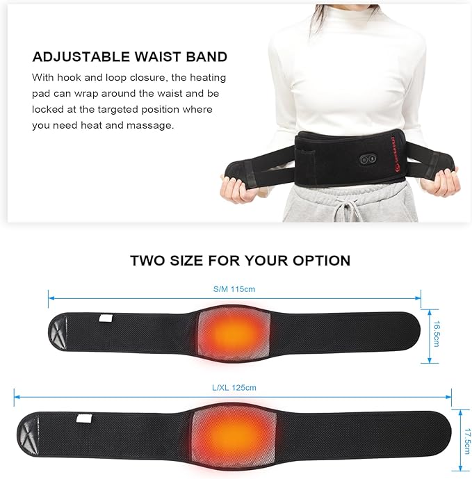Heating Pad Lower Back Massager Wrap for Back Pain Relief Heated Waist Belt with Vibration Massage 7.4V 4400mah Battery Heat Therapy for Lower Back Lumbar Waist Abdominal Stomach Spine (Small)