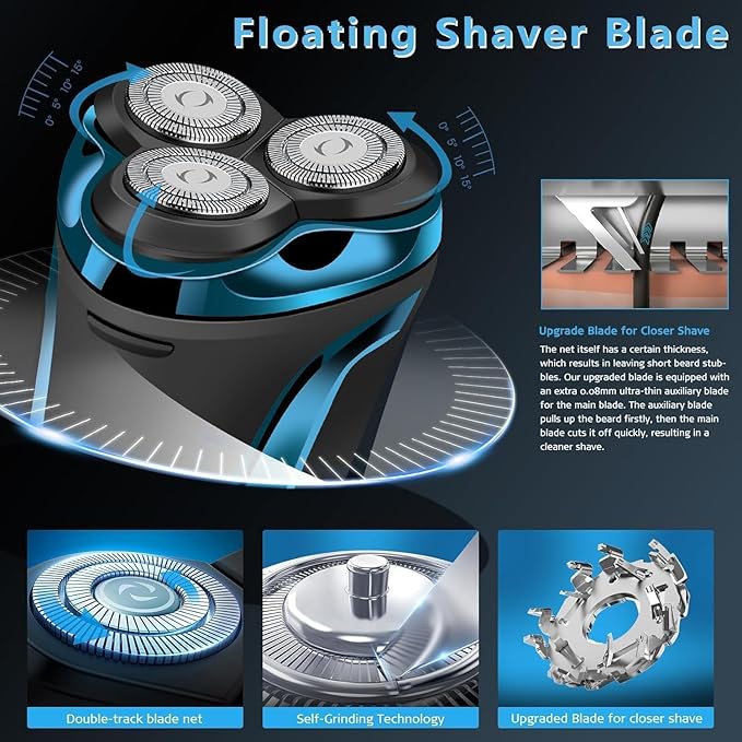 Snapbuy Electric Razor for Men Snapbuy Electric Razor Pro of Father 4D Floating Head Rotary Shaver2025 New Electri c Shaver with LCD Display &amp Quiet Motor IPX7 Waterproof (Blue)