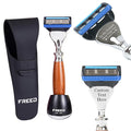 FREED Customized gifts Engraving Shaving Kit - Safety Razor with metal handle include razor base razor travel case and 5 Razor Blade Refillsit's the best gift for men (Nut Brown)