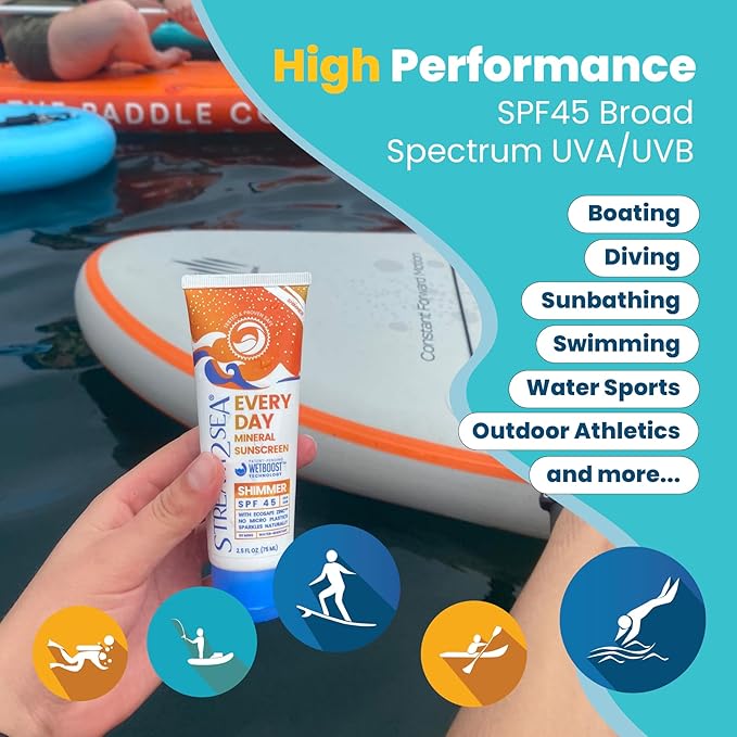 SPF 45 Every Day Shimmer Mineral Sunscreen | 2.5 Fl Oz Biodegradable Paraben Free &amp Reef Safe Sunscreen | Non-Greasy Lightweight &amp Shimmer Mineral Protection Against UVA &amp UVB for Face &