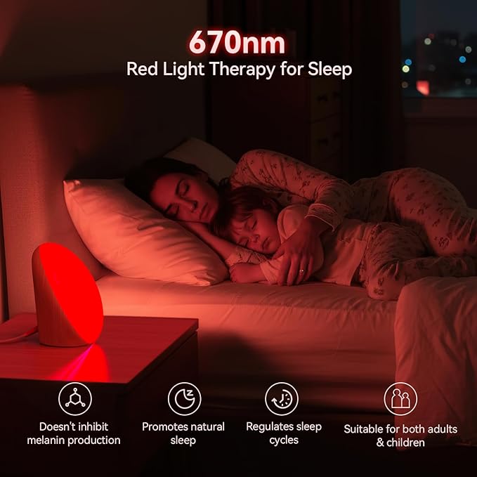 670nm Red Night Light Red Night Sleep Lamp for Bedroom Light Therapy Lamp with 10000 Lux Sun Light 5 Color Temperatures 5 Brightness Levels 4 Timer Settings Smart Touch &amp Remote Control