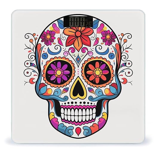 Sugar Skull Bathroom Scale Large LCD Backlight Display Digital Scale Rounded Corners Body Scales Automatic Power On/Off Bathroom Scales for Home Bedrooms