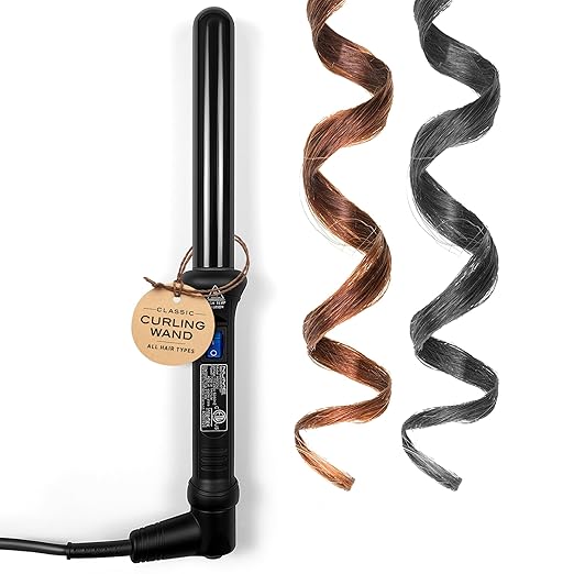 NuMe Classic Ceramic Curling Wand - Tourmaline 25mm Barrel Hair Curler Negative Ion Conditioning Far Infrared Heat - All Hair Types