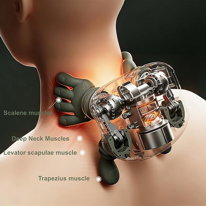 Neck Massager with fingersRechargeable Portable Heated Four Hands Neck and Shoulder Massager Bionic Portable 4D Deep Kneading Shiatsu3 Intensity Levels 2 Heat Settings Gifts for Women or Man