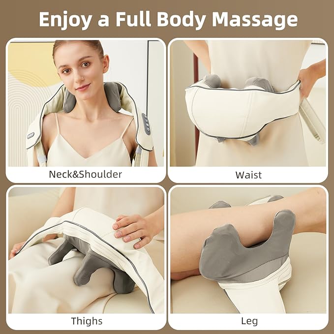 Cordless Neck Massager with Heat Electric Neck Shoulder Massager with Heat Kneading 6-Point for Deep Tissue Pain Relief Rechargeable Battery Brushless Motor