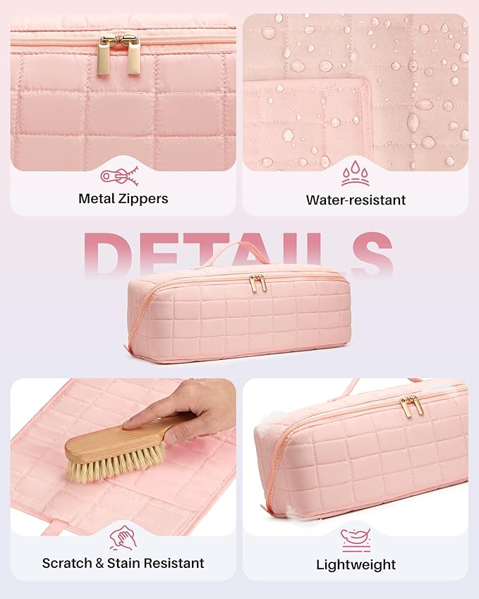 Hot Tools Travel Case with Heat Resistant Mat Pouch Large Hair Tool Organizer Bag for Curling Iron Flat Iron Hair Dryer Hot Air Brush Water Resistant Makeup Bag Gift for Women Pink
