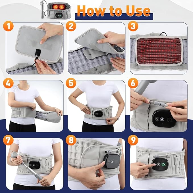 Heated Back Support Belt Adjustable Lumbar Brace for Comfort and Warmth Massage Inflatable Brace for Spinal Lumbar Woman Men Heating Pad