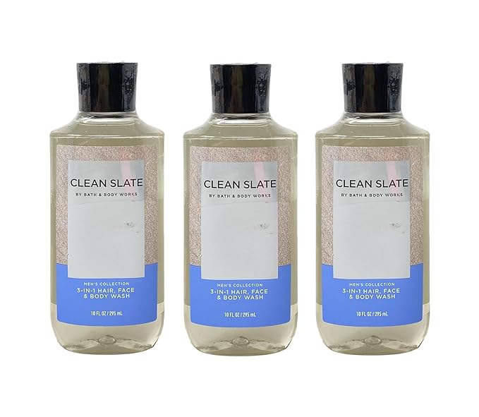 Bath &amp Body Works Men's Collection Clean Slate 3-in-1 Hair Face &amp Body Wash 3 Pack Bundle - 10 fl oz / 295 mL each