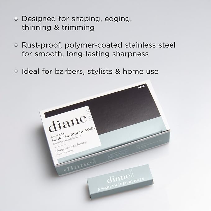 Diane Hair Shaper Razor Blades Polymer Coated Stainless Steel Material Precise Shaping Trimming and Cutting Razor Refills for Barber Straight Edge Razor Blade 60-Pack