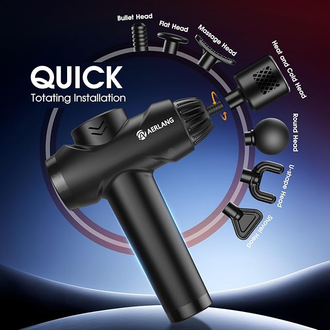 AERLANG Massage Gun with Heat and ColdDeep Tissue Massage Gun Back and Neck Massager for Pain ReliefMuscle Percussion MassagerHandheld Messager with 7Heads&ampSilent Birthday Gifts for him