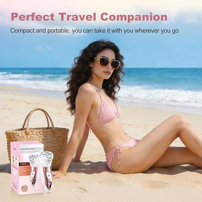 Electric Razors for WomenRechargeable Shaver for WomenLED Display Wet &amp Dry Waterproof Electric Razors for Body Face Legs Underarms and Bikini AreaPop-Up Trimmer Portable Travel Razor Pink