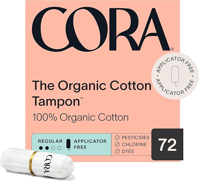 Cora Organic Feminine Care | Overnight Pads with Wings and Non-Applicator Tampon Pack | Ultra-Absorbent Unscented Natural Non-Toxic | 36 Overnight Pads and 72 Tampons | Bundle Pack