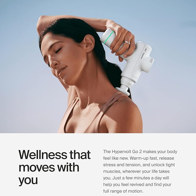 Hyperice Hypervolt Go 2 - Arctic Grey - Featuring Quiet Glide Technology - Handheld Percussion Massage Gun - 3 Speeds 2 Interchangeable Heads - Helps Relieve Sore Muscles and Stiffness