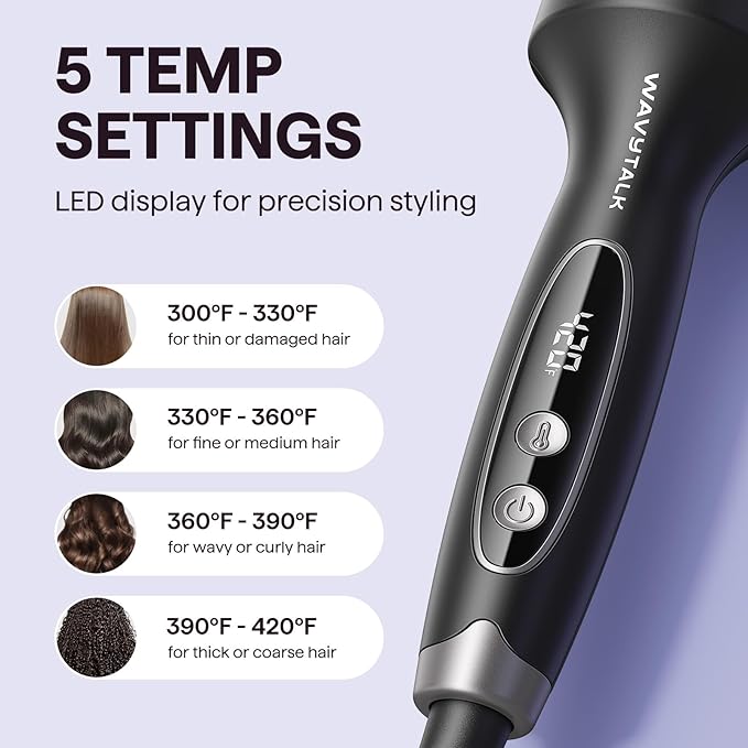 Wavytalk Thermal Brush Blowout Boost Grande 1.77 Inch Heated Round Brush for Long Hair Tourmaline Ceramic Negative Ion Technology Reduce Hair Damage Dual Voltage Black