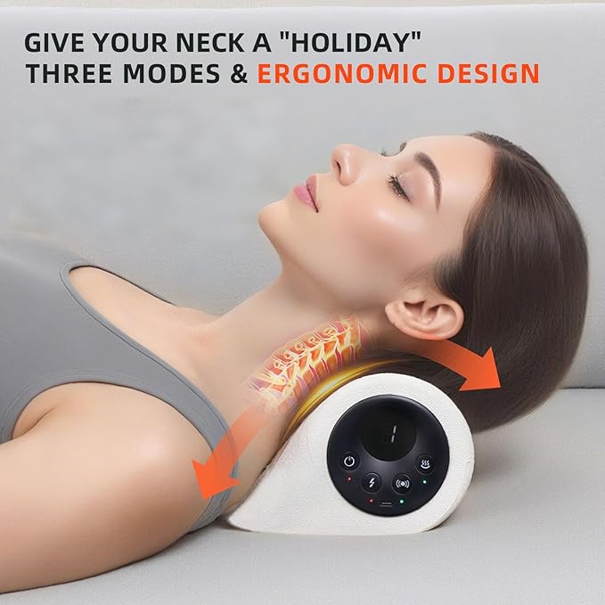 Upgraded New Massager Electric 6 Levels Massage Intensity Heated Stretcher 4D Portable Massager Cervical Stretching Pillow Massage for Neck &amp Shoulder Discomfort Relief (White)