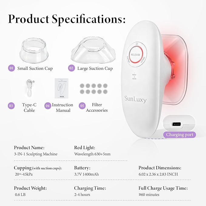 Body Sculpting Machine 3-in-1 Portable Massager Electric Body Sculptor with 3 Adjustable Functions Skin Tightening Cupping Therapy &amp Red Light for Belly Waist Arms Legs and Face