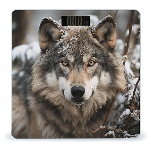 Lmage of Wolf in The Snow Bathroom Scale for Body Weight LCD Display Digital Bathroom Scale Tempered Glass Bathroom Weight Scales Fashion Smart Scales for Home Bedroom 400 Lb
