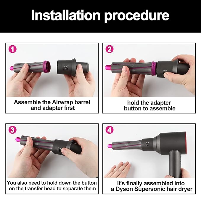 1 Pair Short Hair Curling Barrels for Dyson Supersonic Hair Dryer Curling Attachment 1.2 inch Automatic Curling Parts with Adapter for Multi Short Hair Styles