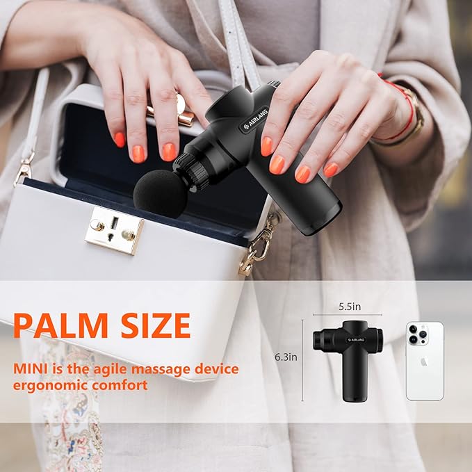 AERLANG Mini Massage GunMuscle Deep Tissue Massager Gun Handheld Percussion Back Massager Portable Quiet Massage Gun with Carry Case for Home Office Gym Gifts for Men Dad(Black)