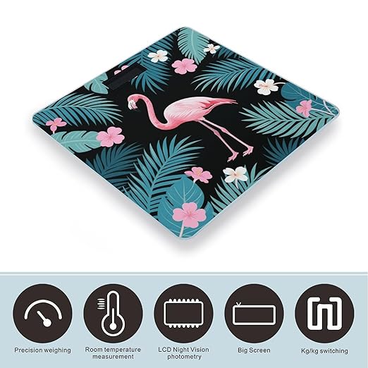 Tropical Leaves Flamingo and Flowers Weight Scale Large Digital Bathroom Scales with Bright LED Display Non Slip Digital Scale and Step On Fashion Weighing Machine for Body