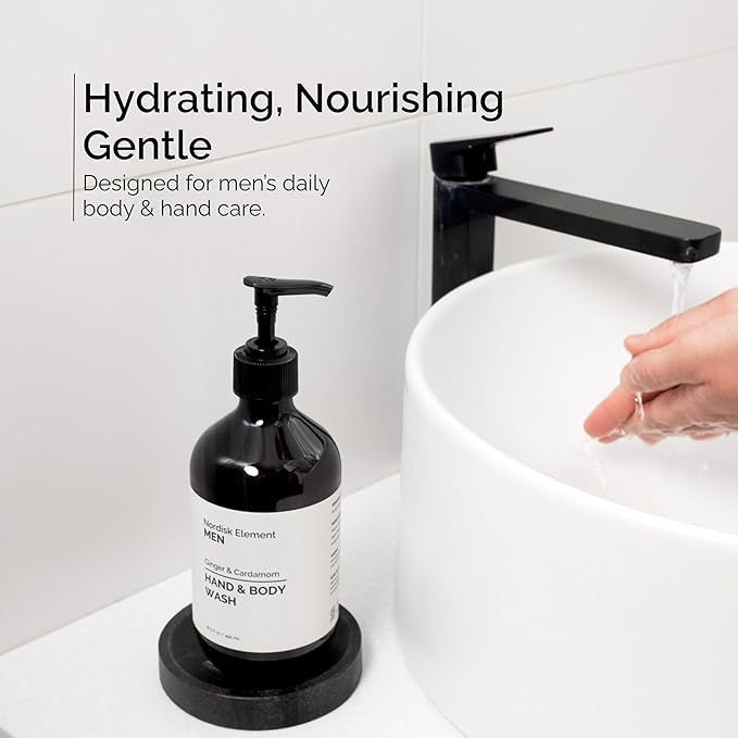 Nordisk Element Men’s Hand &amp Body Wash | Ginger &amp Cardamom Cleanser Quince Betaine | Hydrating Vegan Shower Gel Plant-Based &amp Cruelty-Free | Gentle Daily Pump Bottle | 16.5 fl oz