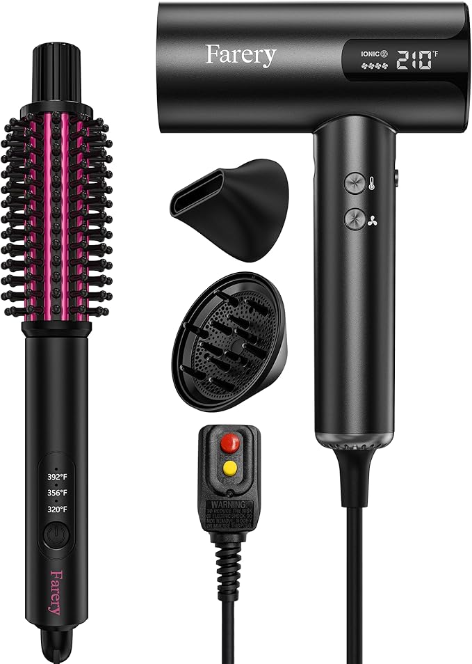Farery Mini Thermal Brush 1 Inch &amp H8 Professional Ionic High Speed Hair Dryer