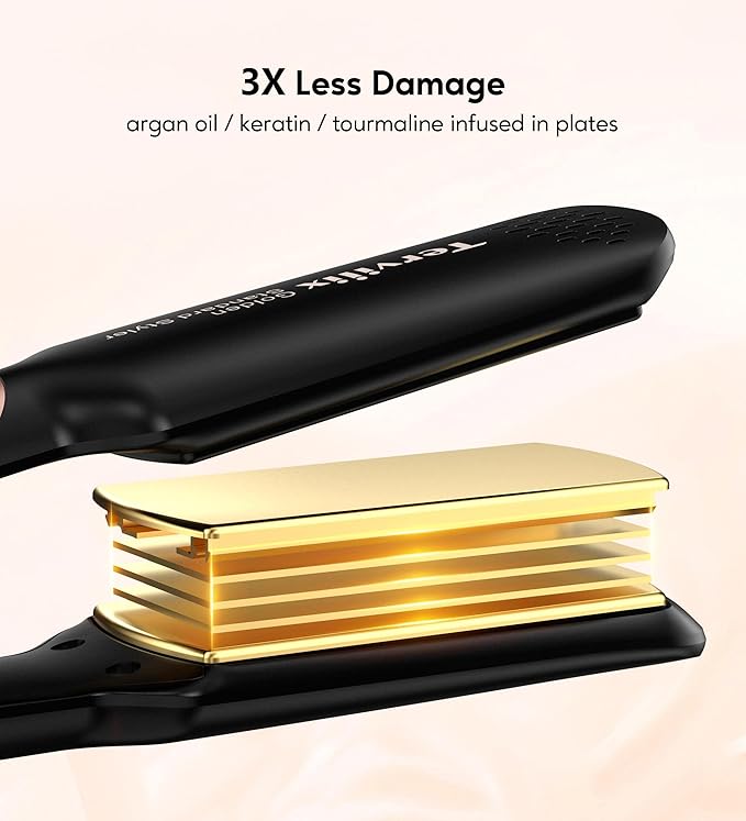 Flat Iron Hair Straightener by Terviiix - Ceramic &amp Tourmaline for Smooth One-Swipe Results Salon-Grade Wide 1-3/4 Inch Straightening Iron Gently Straightens Thick Curly Black &amp Natural Ha