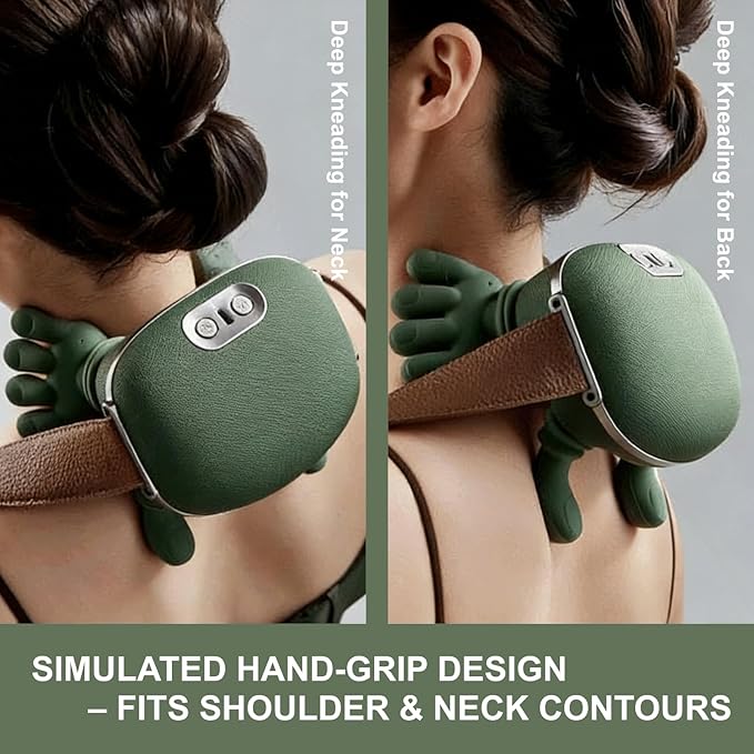 Neck Massager with fingersRechargeable Portable Heated Four Hands Neck and Shoulder Massager Bionic Portable 4D Deep Kneading Shiatsu3 Intensity Levels 2 Heat Settings Gifts for Women or Man