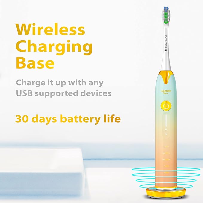 Wagner Stern Ultrasonic Toothbrush with Pressure Sensor Peach/Blue Battery Powered Unisex-Adults