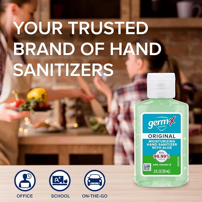 Germ-X Original Hand Sanitizer 2 Fl Oz (Pack of 24) Less Drying Moisturizing Gel with Aloe and Vitamin E No Rinse Formula Bulk Mini Travel Size for On-The-Go