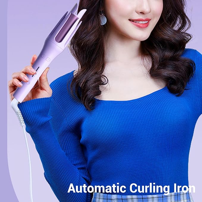 Automatic Rotating Curling Iron 1.25 Inch Ceramic Ionic Hair Curler for Long Hair with 4 Temperature Fast Heating Beach Waves Curling Wand for Styling Travel Salon (US Plug 110V)