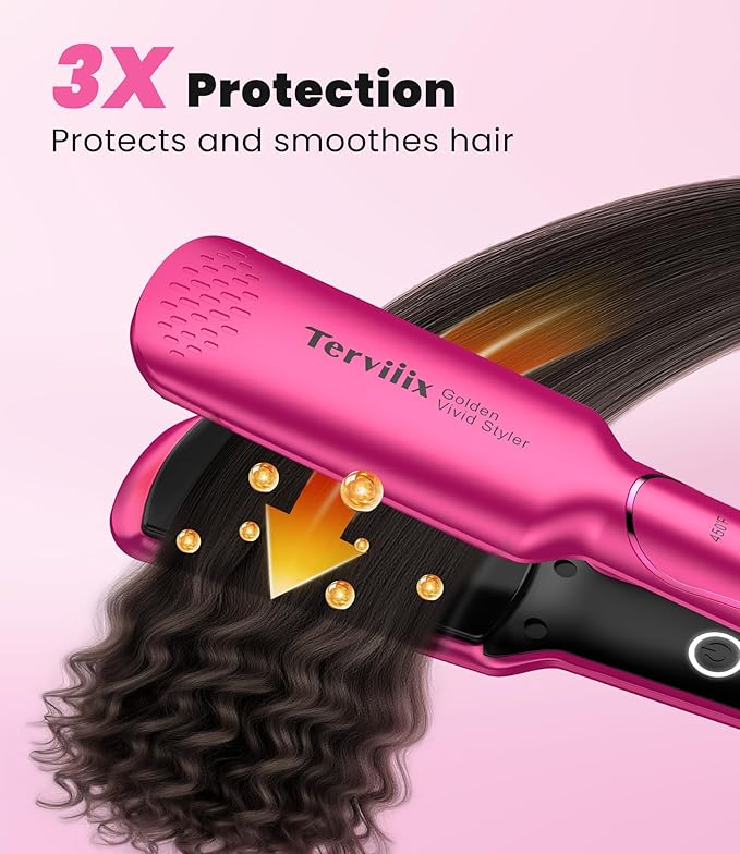 Terviiix Flat Iron Hair Straightener 1-3/4 Inch Wide Plate &amp Terviiix Electric Hot Comb for Lace Front Wigs Pressing Combs for Black Women Hair