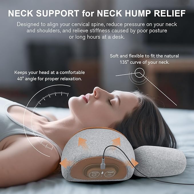 3-in-1 Neck Massager Pillow with Heat &amp Traction - Deep Tissue Relief &amp Hump Support for Neck and Shoulder Relaxation