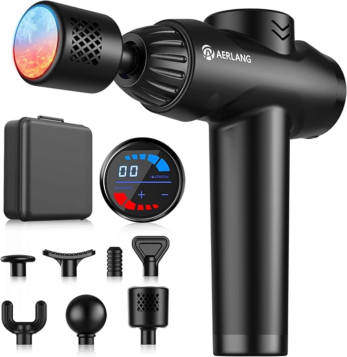 AERLANG Massage Gun with Heat and ColdDeep Tissue Massage Gun Back and Neck Massager for Pain ReliefMuscle Percussion MassagerHandheld Messager with 7Heads&ampSilent Birthday Gifts for him
