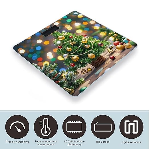Christmas Tree and Bells Scale for Body Weight Highly Accurate Digital Bathroom Body Scale Digital Bathroom Scales for People Anti-Slip Large LCD Display Smart Scales