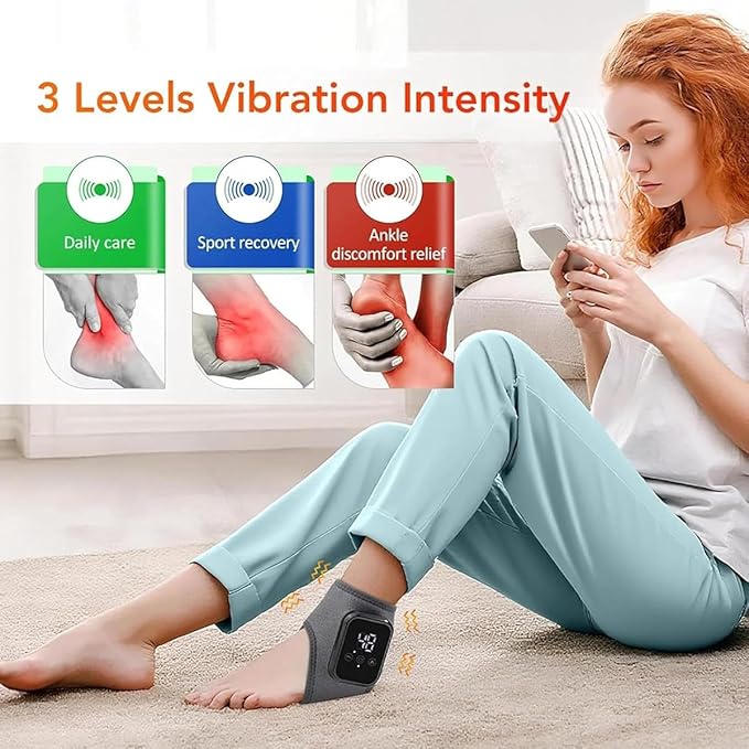 Foot Triple Method Massager Cordless Ankle Wrap Massager with 3 Heat &amp 3 Vibration Modes Portable Rechargeable Foot Pain Relief for Home &amp Office (Gray 2 PCS)