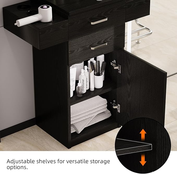 4ever2buy Salon Station for Hair Stylist Black Barber Station Hair Salon Station Hair Station Equipment Hair Dryer Holder Black