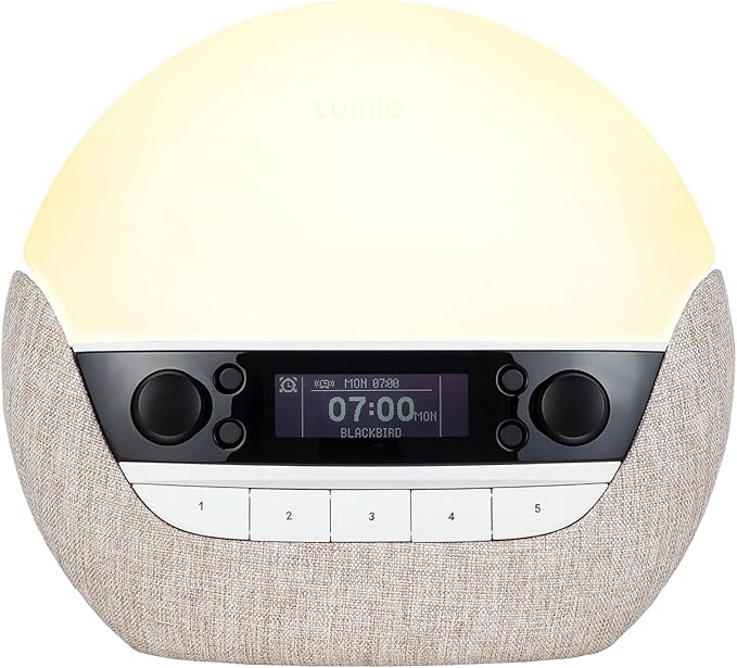 Lumie Bodyclock Luxe 700FM | Wake-Up Light with FM Radio Bluetooth Speakers Sunrise/Sunset Features and Low-Blue Light for Sleep