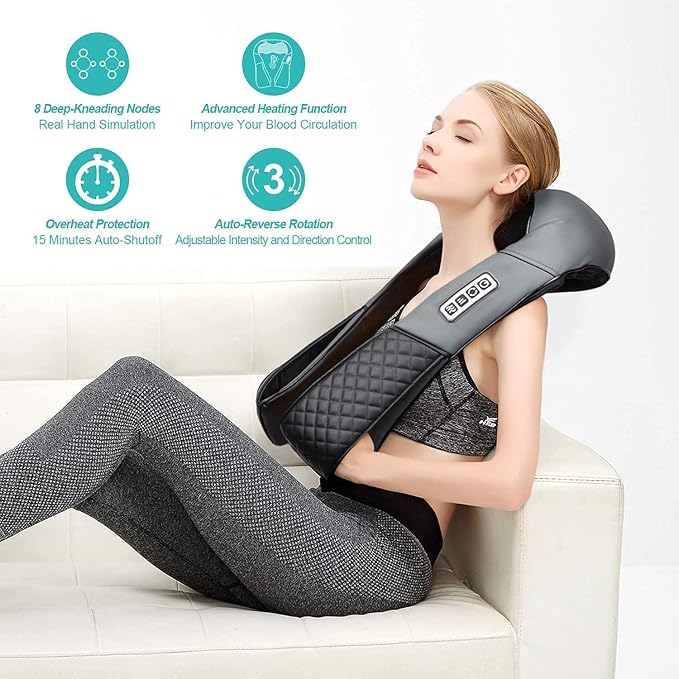 Medcursor Neck Massager Portable Electric Shiatsu Back Massage Device with Heat Deep Tissue 3D Kneading Pillow for Muscle Pain Relief (No Battery)