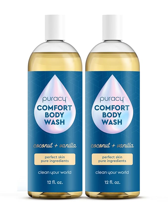 Puracy Natural Body Wash - 2pk 12 fl oz / 355 ml - Body Wash Sensitive Skin - 98.6% Pure Plant Ingredients - Body Wash Women Men &amp Kids - Moisturizing Body Wash / Shower Gel - Coconut &amp Vanil